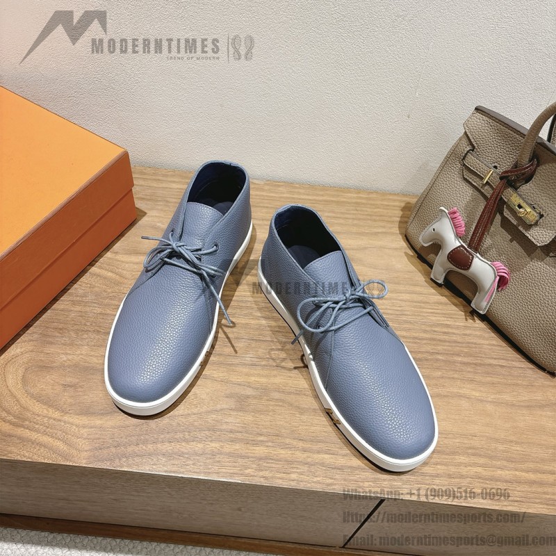 Hermes Mens Sneaker H251921Z HBT390 Blue Suede Luxury Casual Shoes Hermes Mens Sneaker H251921Z HBT390 in Blue Suede – Front View