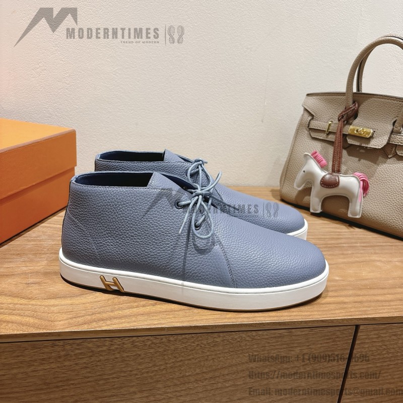 Hermes Mens Sneaker H251921Z HBT390 Blue Suede Luxury Casual Shoes Hermes Mens Sneaker H251921Z HBT390 in Blue Suede – Front View