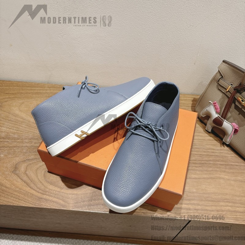 Hermes Mens Sneaker H251921Z HBT390 Blue Suede Luxury Casual Shoes Hermes Mens Sneaker H251921Z HBT390 in Blue Suede – Front View