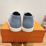 Hermes Mens Sneaker H251921Z HBT390 Blue Suede Luxury Casual Shoes Hermes Mens Sneaker H251921Z HBT390 in Blue Suede – Front View