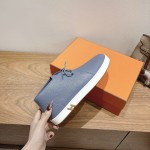 Hermes Mens Sneaker H251921Z HBT390 Blue Suede Luxury Casual Shoes Hermes Mens Sneaker H251921Z HBT390 in Blue Suede – Front View