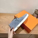 Hermes Mens Sneaker H251921Z HBT390 Blue Suede Luxury Casual Shoes Hermes Mens Sneaker H251921Z HBT390 in Blue Suede – Front View