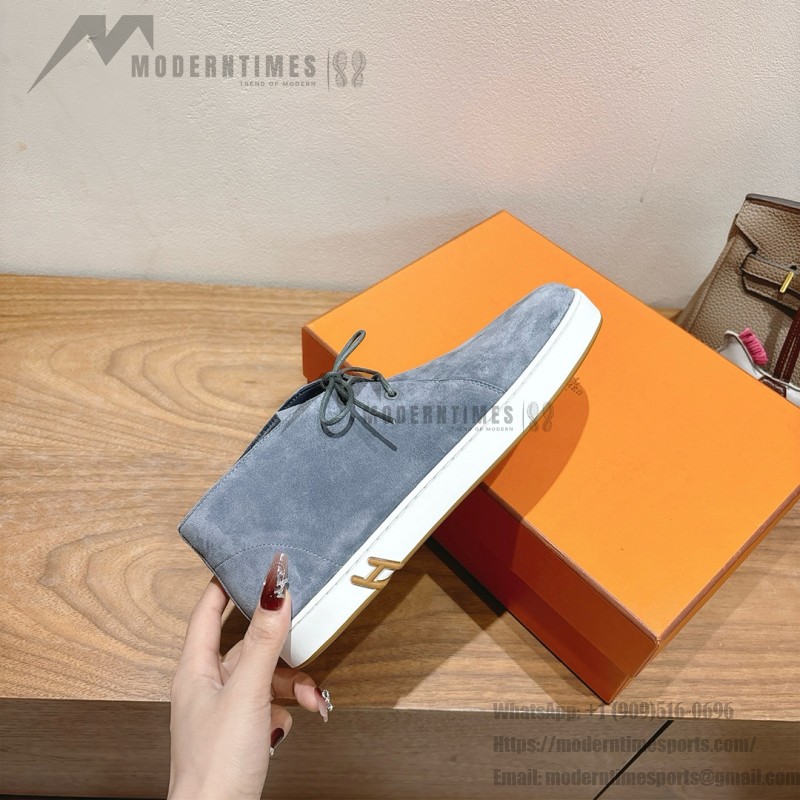 Hermes Mens Sneaker H251921Z HBT390 Blue Suede Luxury Casual Shoes Hermes Mens Sneaker H251921Z HBT390 in Blue Suede – Front View