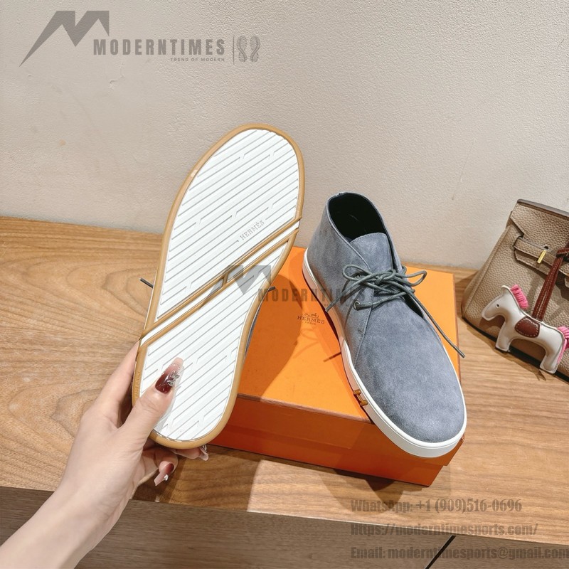 Hermes Mens Sneaker H251921Z HBT390 Blue Suede Luxury Casual Shoes Hermes Mens Sneaker H251921Z HBT390 in Blue Suede – Front View