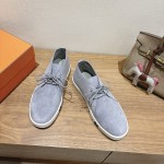 Hermes Mens Sneaker H251921Z HBT390 Blue Suede Luxury Casual Shoes Hermes Mens Sneaker H251921Z HBT390 in Blue Suede – Front View