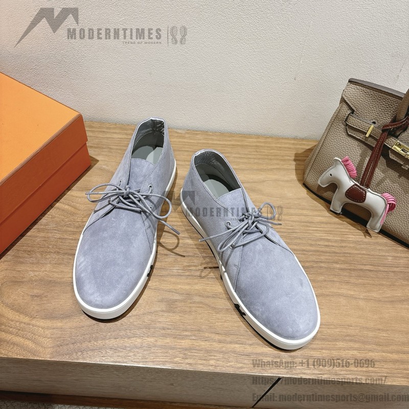 Hermes Mens Sneaker H251921Z HBT390 Blue Suede Luxury Casual Shoes Hermes Mens Sneaker H251921Z HBT390 in Blue Suede – Front View