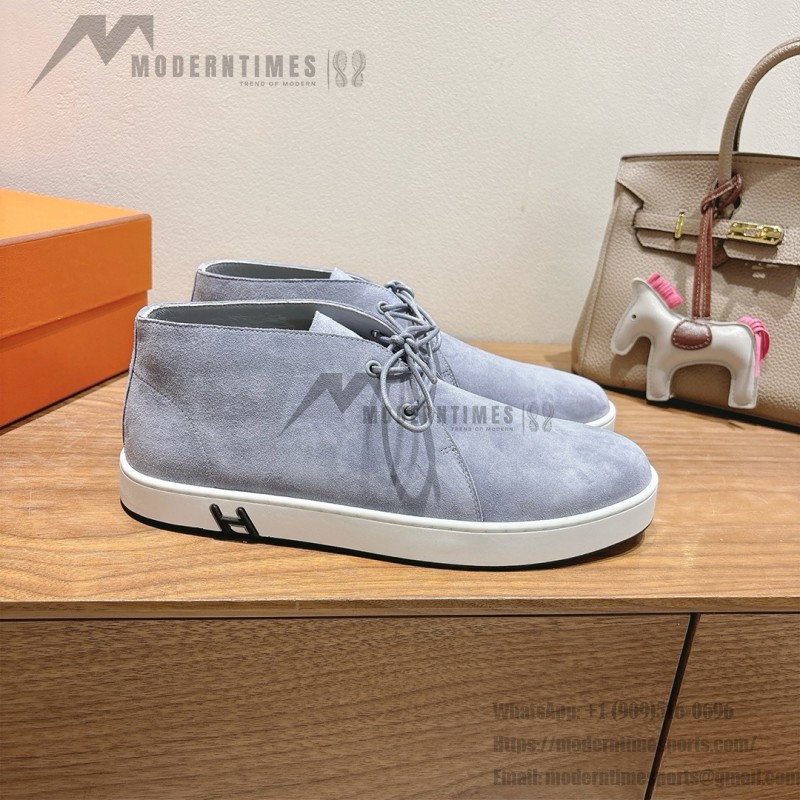 Hermes Mens Sneaker H251921Z HBT390 Blue Suede Luxury Casual Shoes Hermes Mens Sneaker H251921Z HBT390 in Blue Suede – Front View