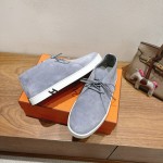 Hermes Mens Sneaker H251921Z HBT390 Blue Suede Luxury Casual Shoes Hermes Mens Sneaker H251921Z HBT390 in Blue Suede – Front View