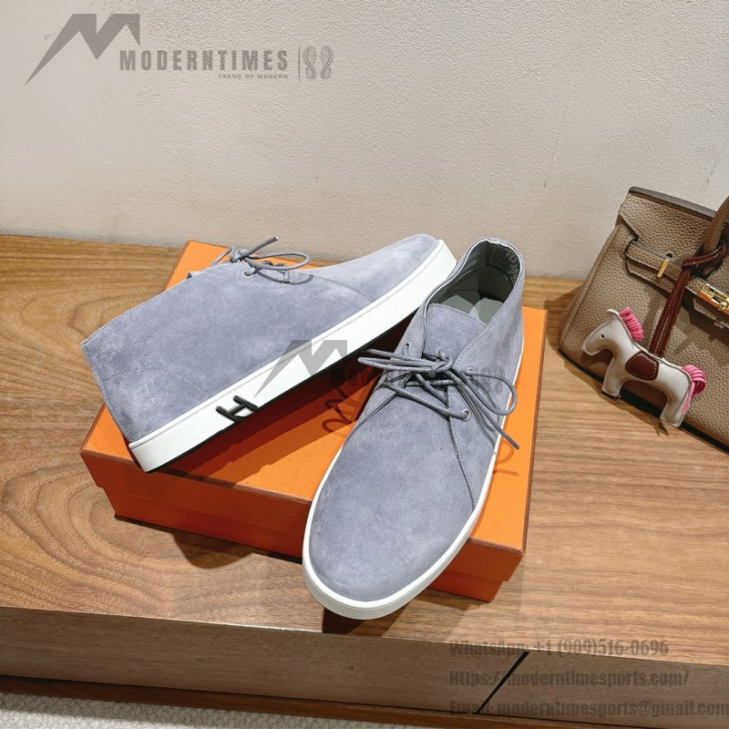 Hermes Mens Sneaker H251921Z HBT390 Blue Suede Luxury Casual Shoes Hermes Mens Sneaker H251921Z HBT390 in Blue Suede – Front View