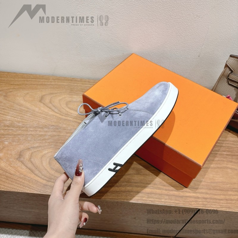 Hermes Mens Sneaker H251921Z HBT390 Blue Suede Luxury Casual Shoes Hermes Mens Sneaker H251921Z HBT390 in Blue Suede – Front View