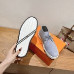 Hermes Mens Sneaker H251921Z HBT390 Blue Suede Luxury Casual Shoes Hermes Mens Sneaker H251921Z HBT390 in Blue Suede – Front View