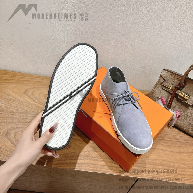Hermes Mens Sneaker H251921Z HBT390 Blue Suede Luxury Casual Shoes Hermes Mens Sneaker H251921Z HBT390 in Blue Suede – Front View