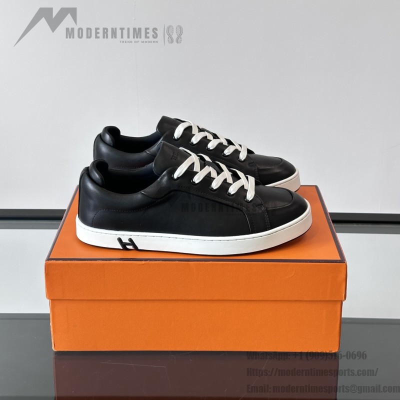 Hermes H251075Z 02350 Black Sneakers – Front View Hermes Mens Sneaker H251075Z 02350 in Black – Luxury Black Fashion Sneakers