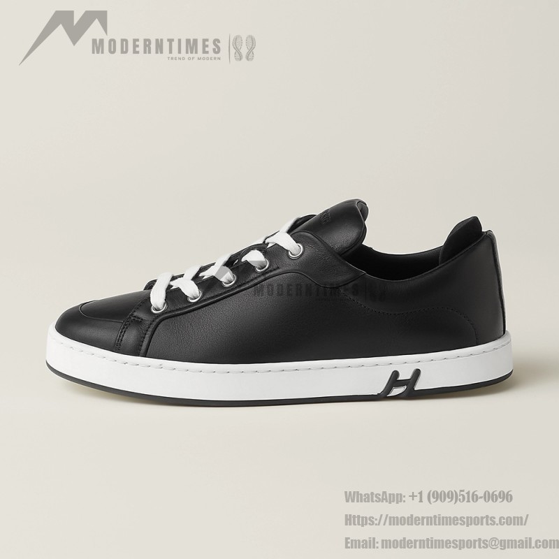Hermes H251075Z 02350 Black Sneakers – Front View Hermes Mens Sneaker H251075Z 02350 in Black – Luxury Black Fashion Sneakers