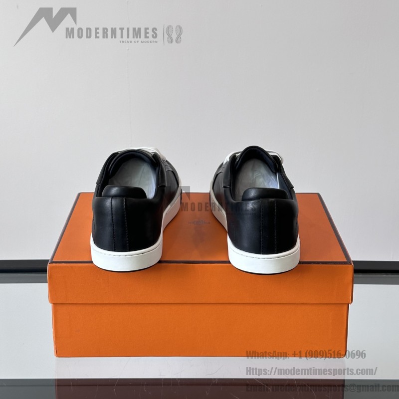 Hermes H251075Z 02350 Black Sneakers – Front View Hermes Mens Sneaker H251075Z 02350 in Black – Luxury Black Fashion Sneakers
