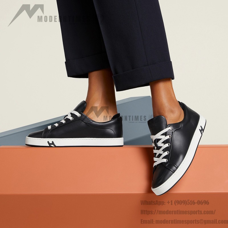 Hermes H251075Z 02350 Black Sneakers – Front View Hermes Mens Sneaker H251075Z 02350 in Black – Luxury Black Fashion Sneakers