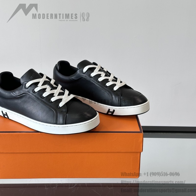 Hermes H251075Z 02350 Black Sneakers – Front View Hermes Mens Sneaker H251075Z 02350 in Black – Luxury Black Fashion Sneakers