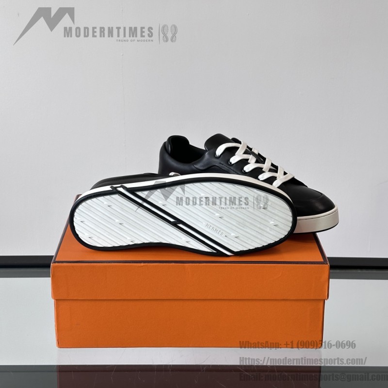 Hermes H251075Z 02350 Black Sneakers – Front View Hermes Mens Sneaker H251075Z 02350 in Black – Luxury Black Fashion Sneakers