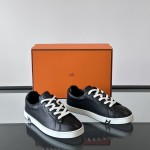 Hermes H251075Z 02350 Black Sneakers – Front View Hermes Mens Sneaker H251075Z 02350 in Black – Luxury Black Fashion Sneakers