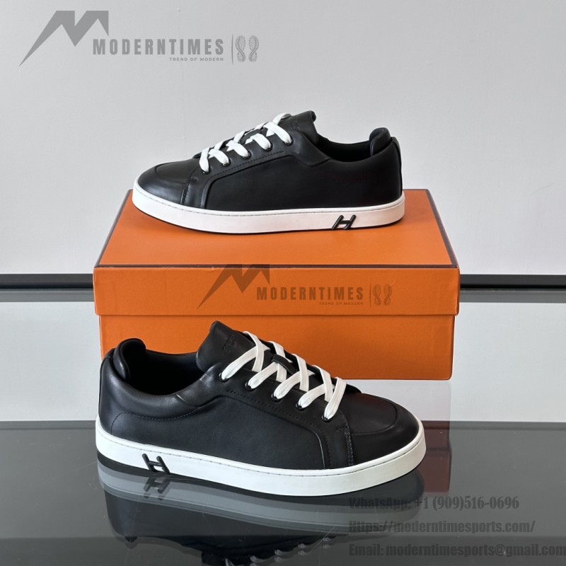 Hermes H251075Z 02350 Black Sneakers – Front View Hermes Mens Sneaker H251075Z 02350 in Black – Luxury Black Fashion Sneakers