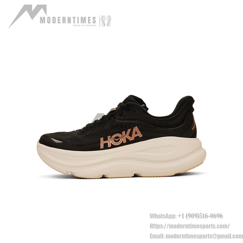 HOKA Bondi 9 Running Shoes in Black & Rose Gold with Supreme Cushioning