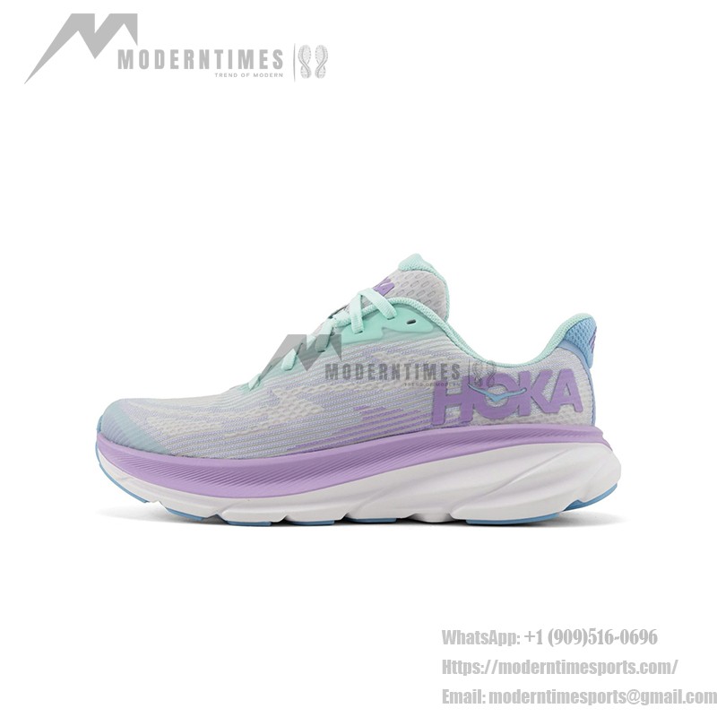 HOKA Clifton 9 1131170-SOLM in Mint Green & Purple with Lightweight Cushioning