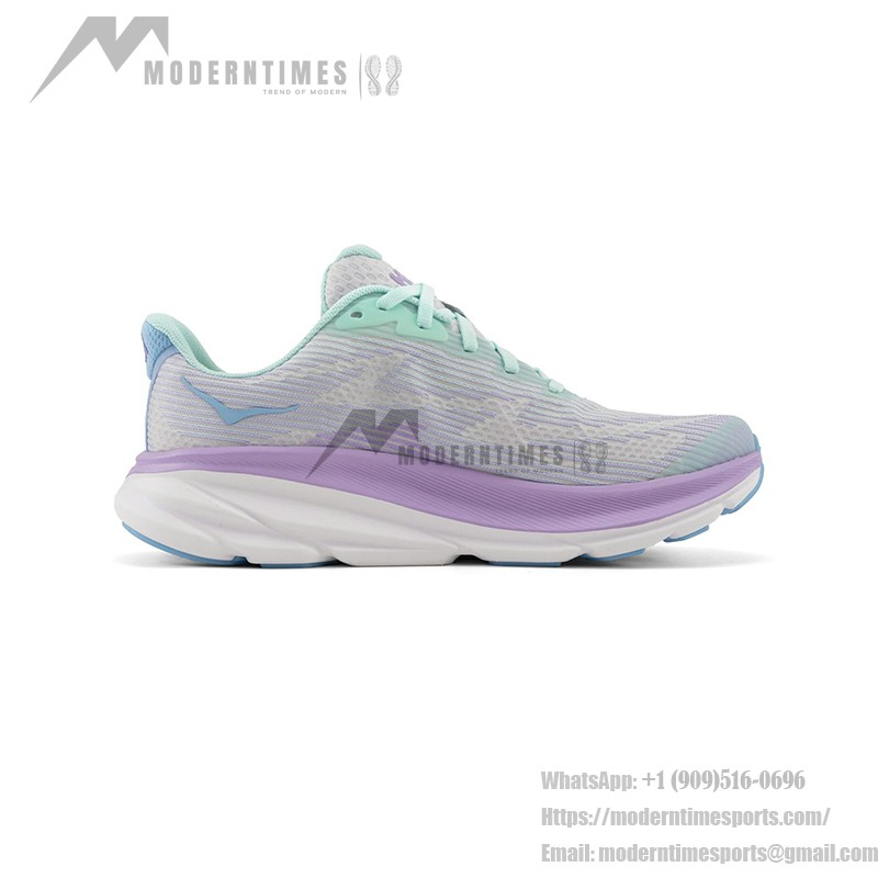 HOKA Clifton 9 1131170-SOLM in Mint Green & Purple with Lightweight Cushioning