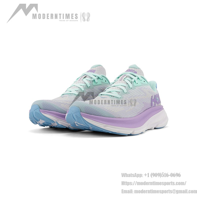 HOKA Clifton 9 1131170-SOLM in Mint Green & Purple with Lightweight Cushioning