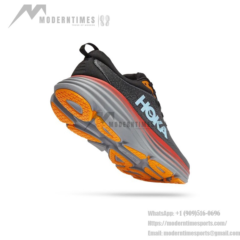 HOKA ONE ONE Bondi 8 Running Shoes - Anthracite Blue & Red Lightweight Cushioned Trainers