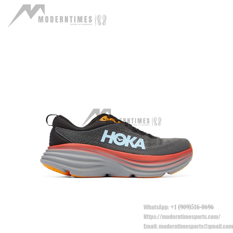 HOKA ONE ONE Bondi 8 Running Shoes - Anthracite Blue & Red Lightweight Cushioned Trainers