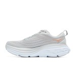 HOKA Bondi 8 Wide Running Shoes in Light Grey and Orange with cushioning and wide-fit design.