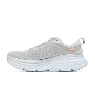 HOKA Bondi 8 Wide Running Shoes 1127954-HMLR | Light Grey/Orange | Extra Comfort & Cushion for All-Day Wear