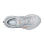 HOKA Bondi 8 Wide Running Shoes in Light Grey and Orange with cushioning and wide-fit design.