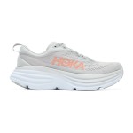 HOKA Bondi 8 Wide Running Shoes in Light Grey and Orange with cushioning and wide-fit design.