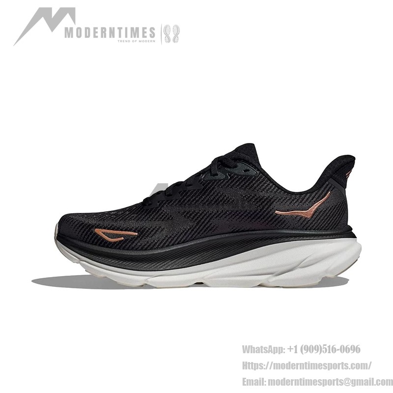 HOKA ONE ONE Clifton 9 Running Shoes in Black and Rose Gold