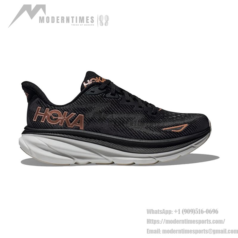 HOKA ONE ONE Clifton 9 Running Shoes in Black and Rose Gold