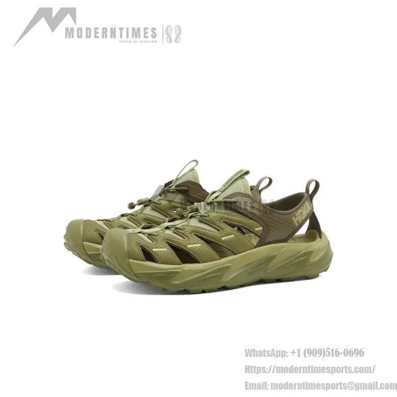 HOKA Hopara Outdoor Water Shoes in Forest Floor and Fennel color with durable design and versatile grip.