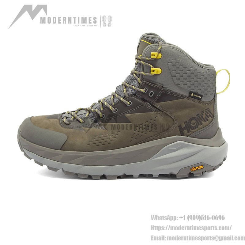 HOKA ONE ONE Kaha GTX Wanderstiefel in Anthrazitgrau/Grüner Glanz mit GORE-TEX-Wasserdichtigkeit und Vibram Megagrip-Sohle, Modell 1112030-CGGS