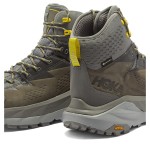 HOKA ONE ONE Kaha GTX Wanderstiefel in Anthrazitgrau/Grüner Glanz mit GORE-TEX-Wasserdichtigkeit und Vibram Megagrip-Sohle, Modell 1112030-CGGS