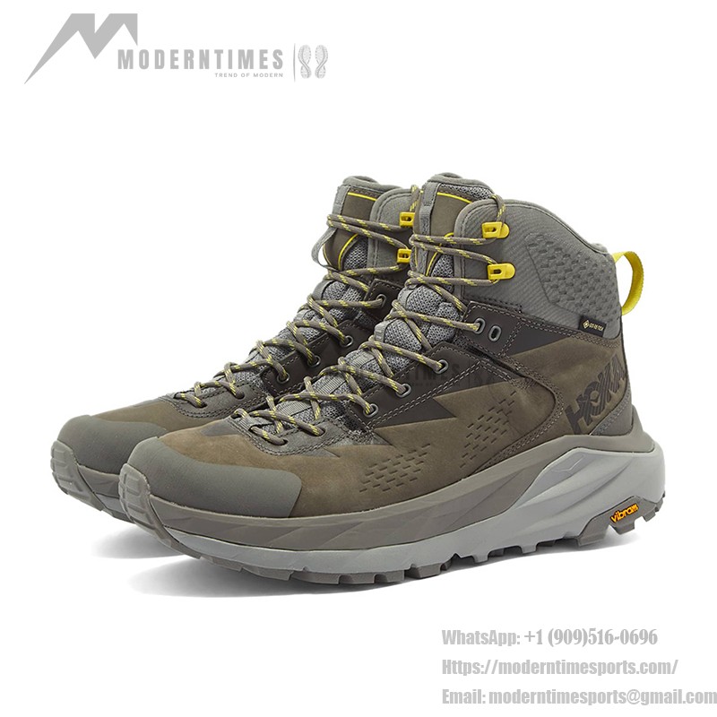 HOKA ONE ONE Kaha GTX Wanderstiefel in Anthrazitgrau/Grüner Glanz mit GORE-TEX-Wasserdichtigkeit und Vibram Megagrip-Sohle, Modell 1112030-CGGS