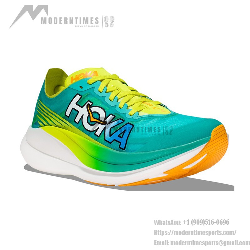 HOKA Rocket X 2 Running Shoes in Ceramic & Evening Primrose with a carbon fiber plate and ultra-lightweight design.