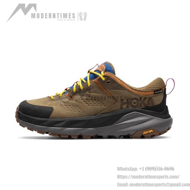 HOKA ONE ONE x Bodega Kaha Low GTX Wanderstiefel in Martini Olive/Almond mit GORE-TEX-Wasserdichtigkeit und Vibram-Sohle, Modell 1129077-MOAL