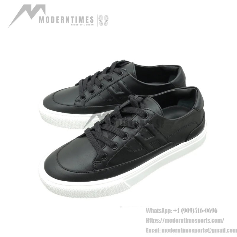HERMES black leather low-top sneakers unisex luxury shoes