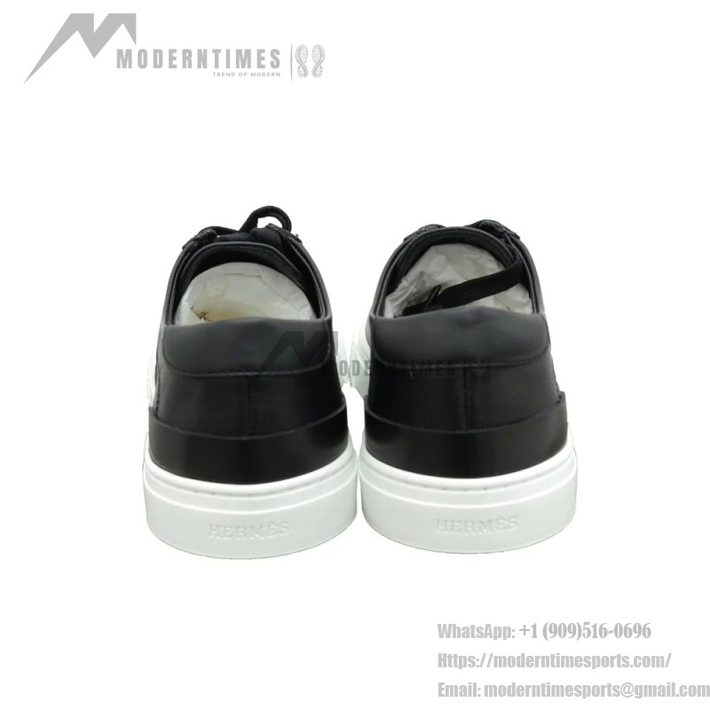 HERMES black leather low-top sneakers unisex luxury shoes