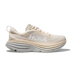 HOKA Bondi 8 Running Shoes in Oat Milk color with cushioning and lightweight design.