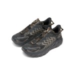 HOKA Clifton LS x Satisfy Laufschuhe in der Farbe Forged Iron, limitierte Edition mit Dämpfung und Wellenmuster-Ästhetik.