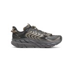 HOKA Clifton LS x Satisfy Laufschuhe in der Farbe Forged Iron, limitierte Edition mit Dämpfung und Wellenmuster-Ästhetik.