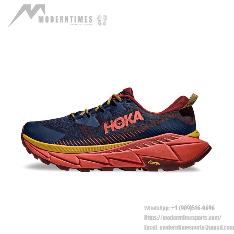 HOKA Skyline Float X Running Shoes in Bleu Marine with Vibram Grip and Lightweight Cushioning for trail adventures.