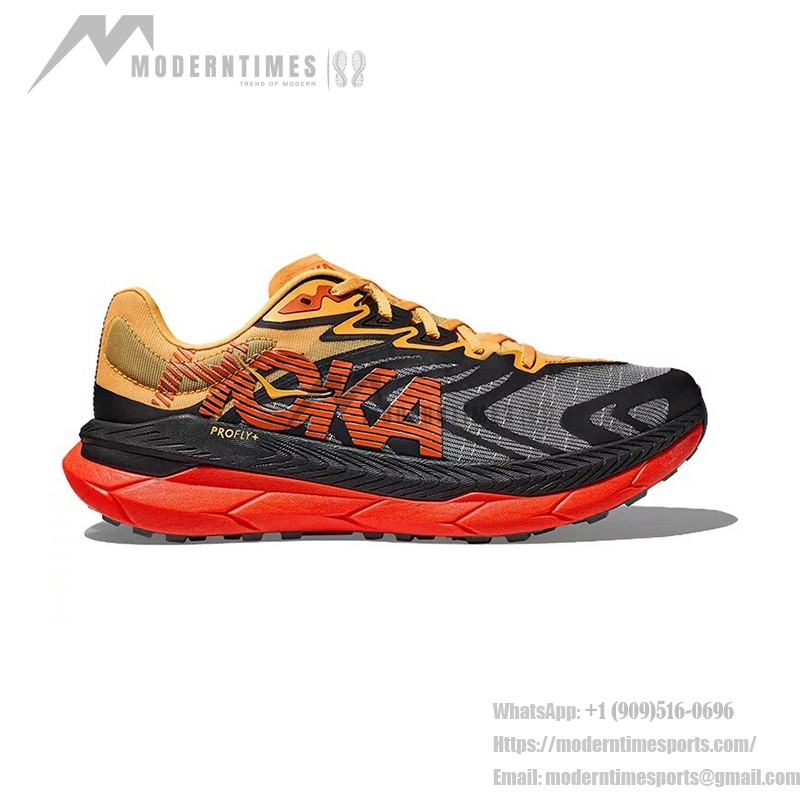 HOKA ONE ONE Tecton X 2 Trail Running Shoes in Black & Flame with Carbon Plate and Vibram Grip