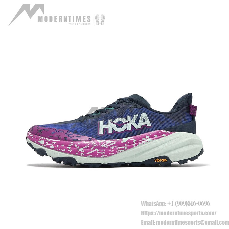 Hoka Speedgoat 6 2E 와이드 트레일 러닝화, 블루 & 퍼플 그라데이션, 핑크와 화이트 악센트, Vibram 아웃솔, 모델 1147830-SMY